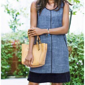 J. Jill Love Linen Boho Blue Chambray Sleeveless Shift Dress